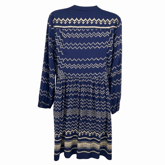 ANTHROPOLOGIE HOLDING HORSES NAVY BLUE & BEIGE CHEVRON PRINT DRESS - S - Picture 5 of 5